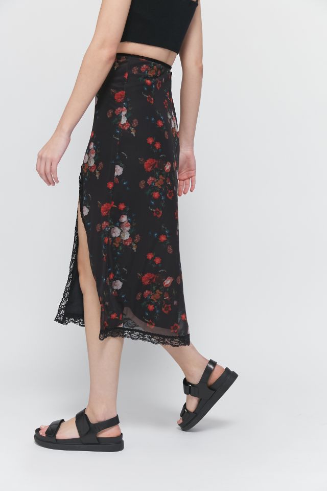 UO Floral Mesh Side-Slit Midi Skirt #1