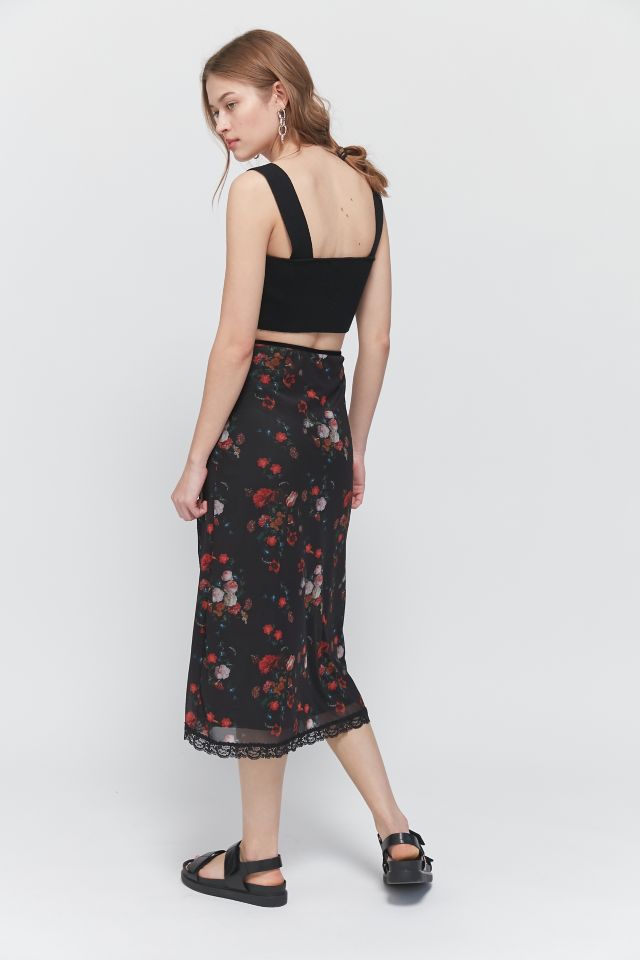 UO Floral Mesh Side-Slit Midi Skirt #2