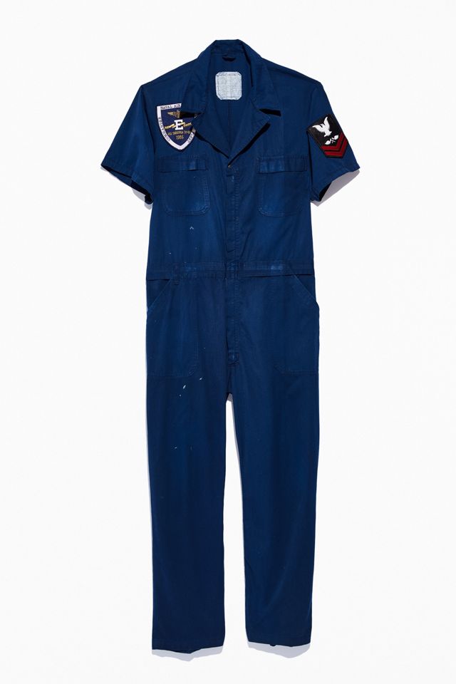 Vintage Navy Blue Short Sleeve Coverall | Urban Outfitters Canada