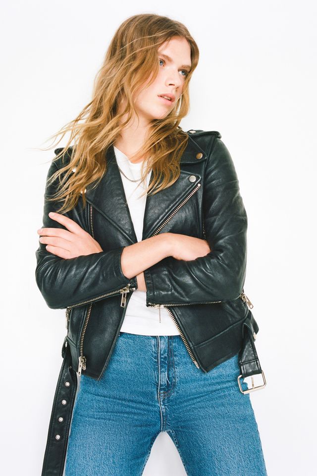 Bagatelle Leather Belted Moto Jacket | Urban Outfitters