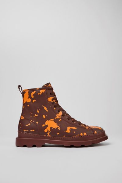 Camper Brutus Lace-up Chunky Ankle Boots In Orange Multi