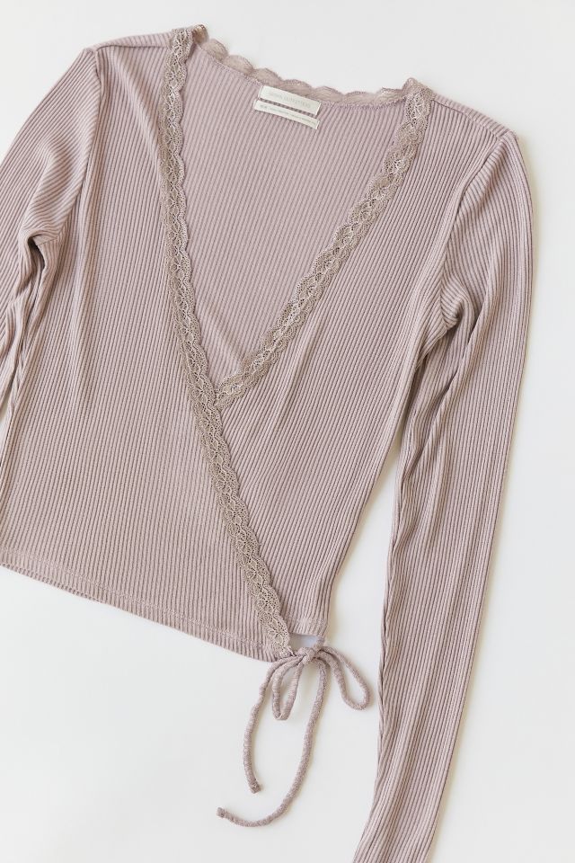 UO Ribbed Lace Trim Wrap Top #2