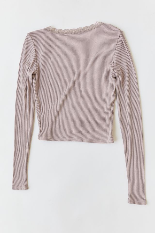 UO Ribbed Lace Trim Wrap Top #3