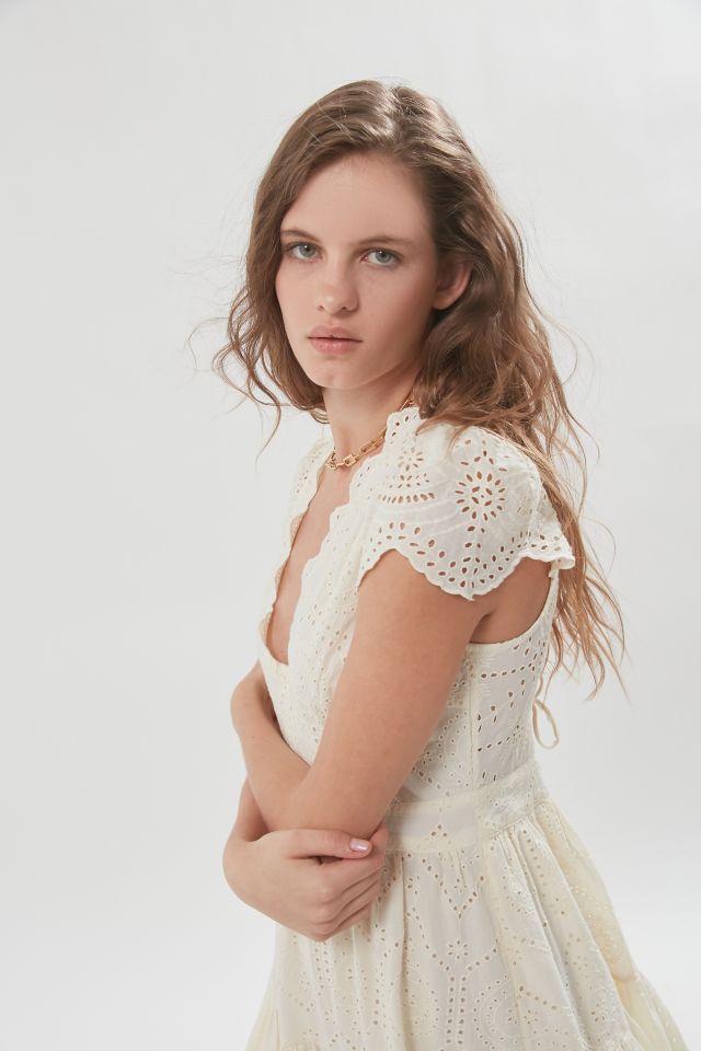 UO Wild Daisy Eyelet Tie Back Midi Dress Urban Outfitters