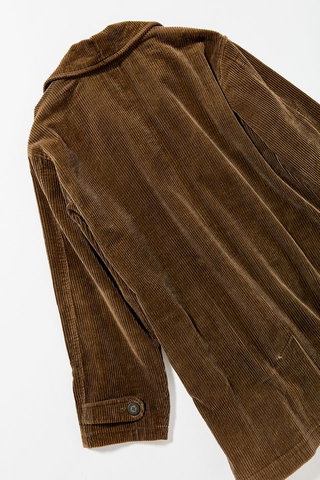 Retro Geometric Print Corduroy Trim Button-Up Jacket
