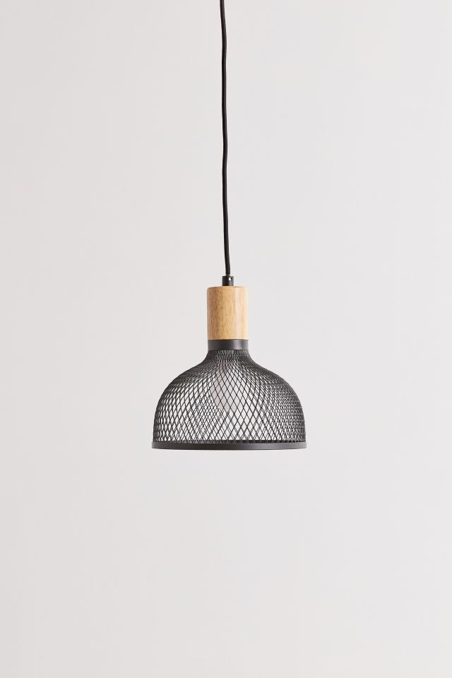 Matte Black Metal & Natural Wood Mini Pendant Lamp