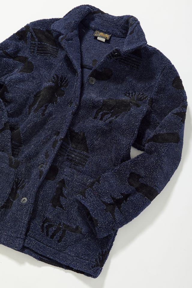 Vintage Moose Print Button-Front Fleece Jacket  #1