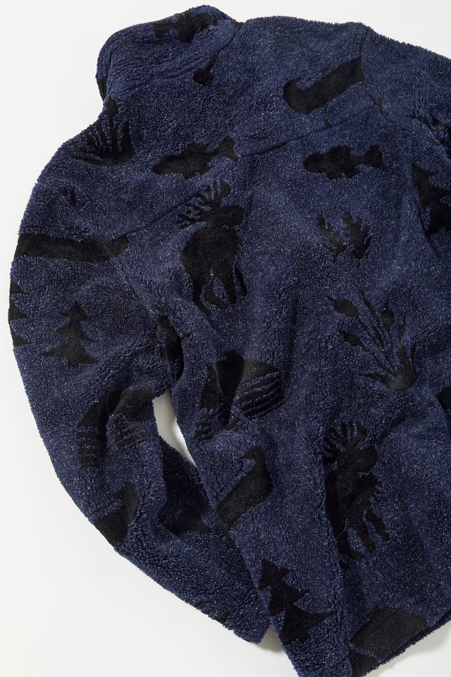 Vintage Moose Print Button-Front Fleece Jacket  #2