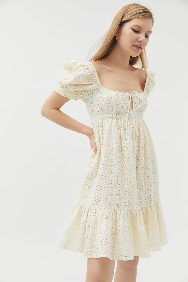 UO Whisper Eyelet Babydoll Mini Dress