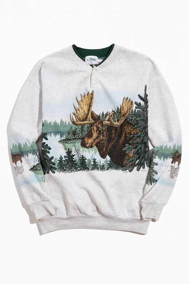 Vintage up North Michigan Moose Print Sweatshirt Moose Crewneck
