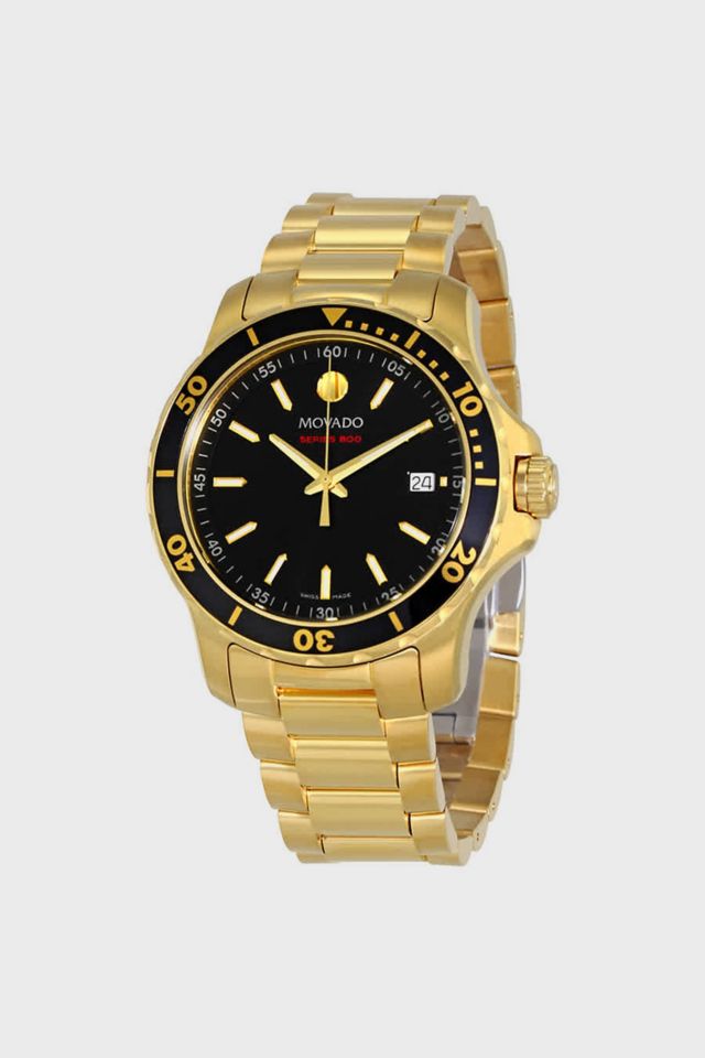 Movado Series 800 Black Dial Yellow Gold PVD Men's Watch 2600145