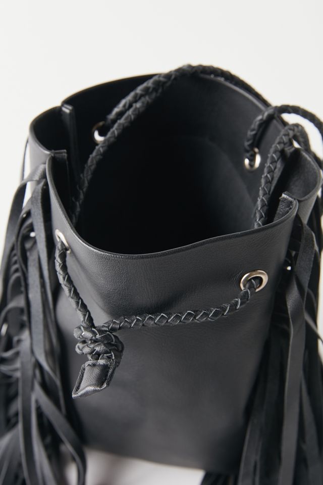 UO Harper Leather Fringe Bucket Bag #1