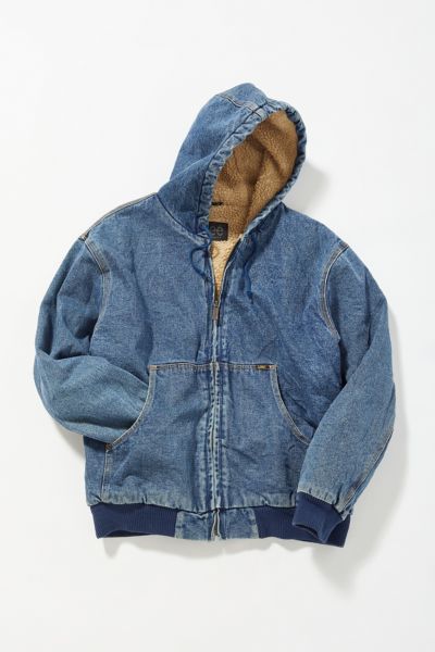 Vintage 70s DENIM Jacket Hood Jean Women Blue Hooded Zip Coat