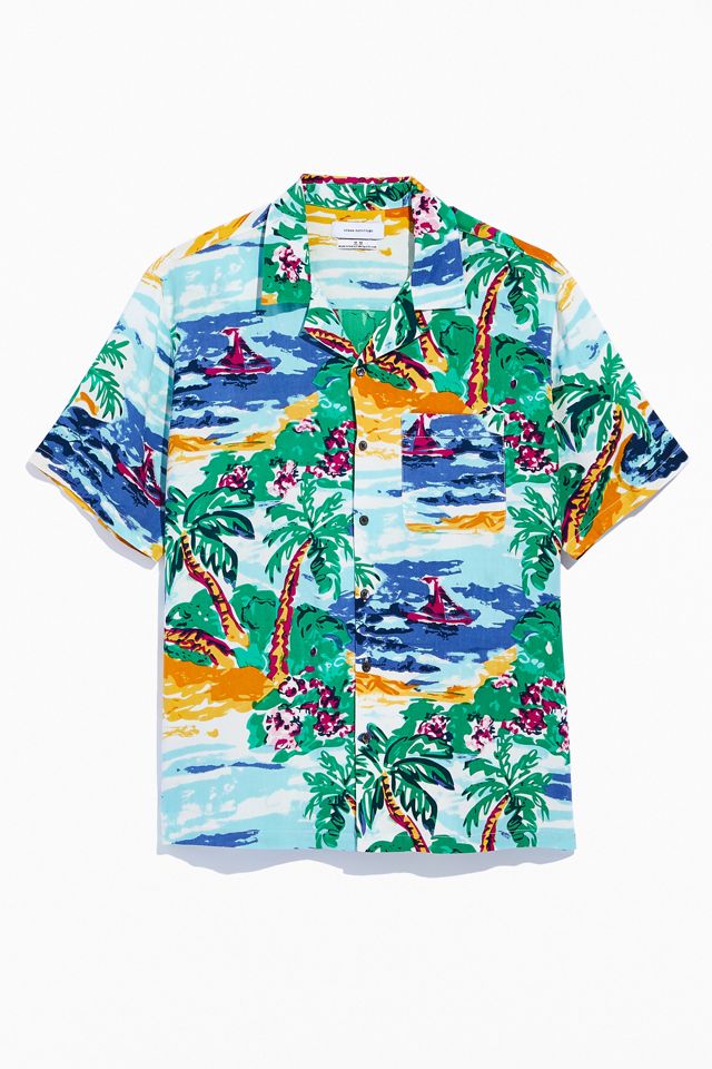 UO Painted Paradise Rayon Short Sleeve Button-Down Shirt #1