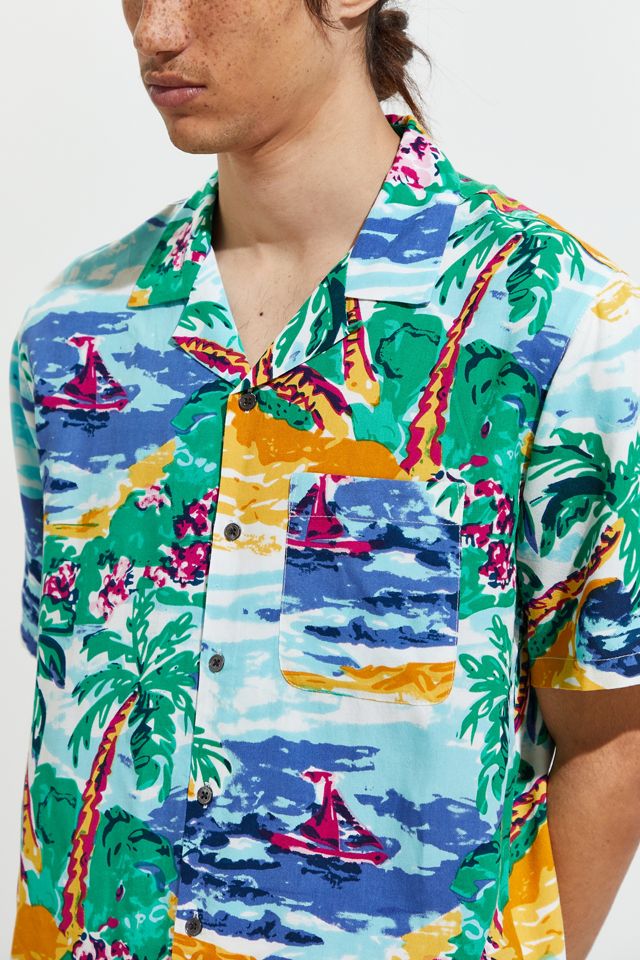 UO Painted Paradise Rayon Short Sleeve Button-Down Shirt #4