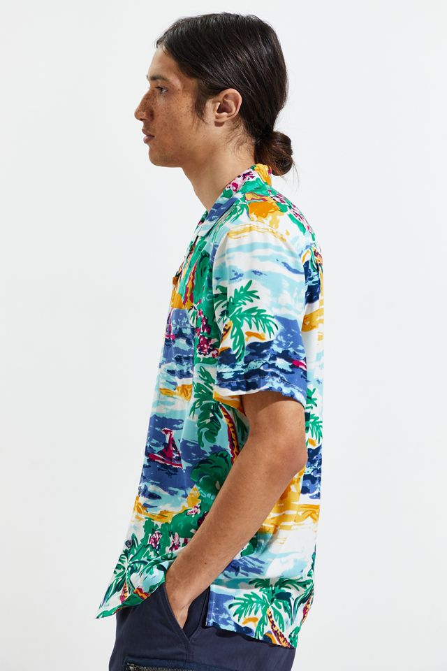 UO Painted Paradise Rayon Short Sleeve Button-Down Shirt #5