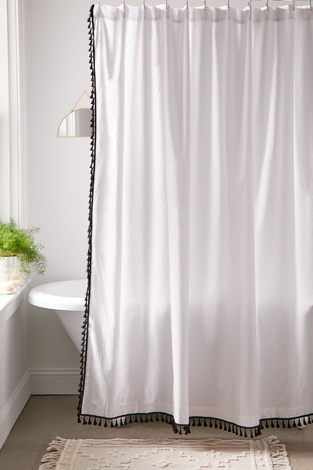 Allie Tassel Shower Curtain Urban, White Shower Curtain With Tassels