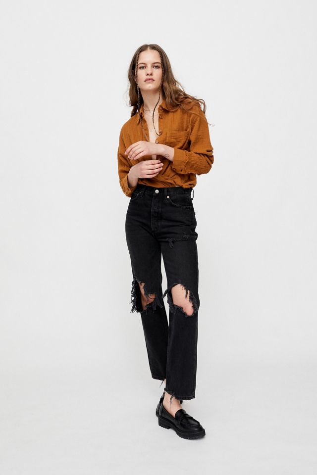 BDG Premium High-Waisted Relaxed Straight Jean – Distressed Black Denim #3