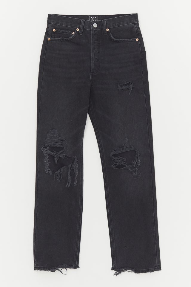 BDG Premium High-Waisted Relaxed Straight Jean – Distressed Black Denim #4