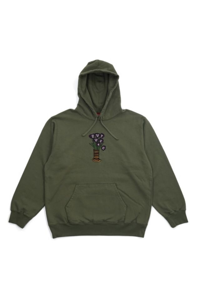 supreme flowers hooded sweatshirt L オリーブ