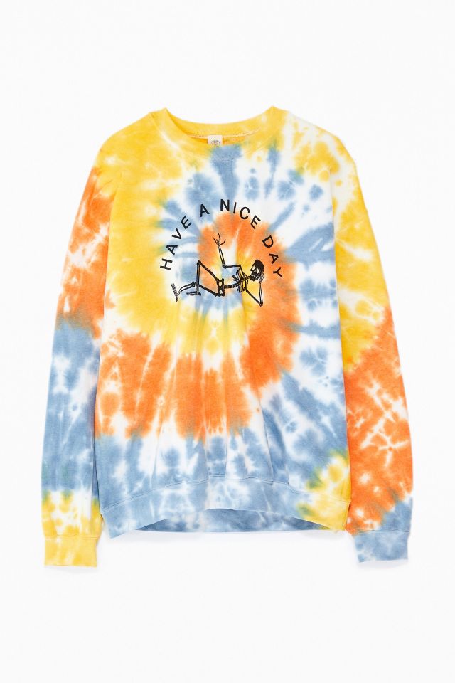 UO Have A Nice Day Tie Dye Crew Neck Sweatshirt Urban Outfitters