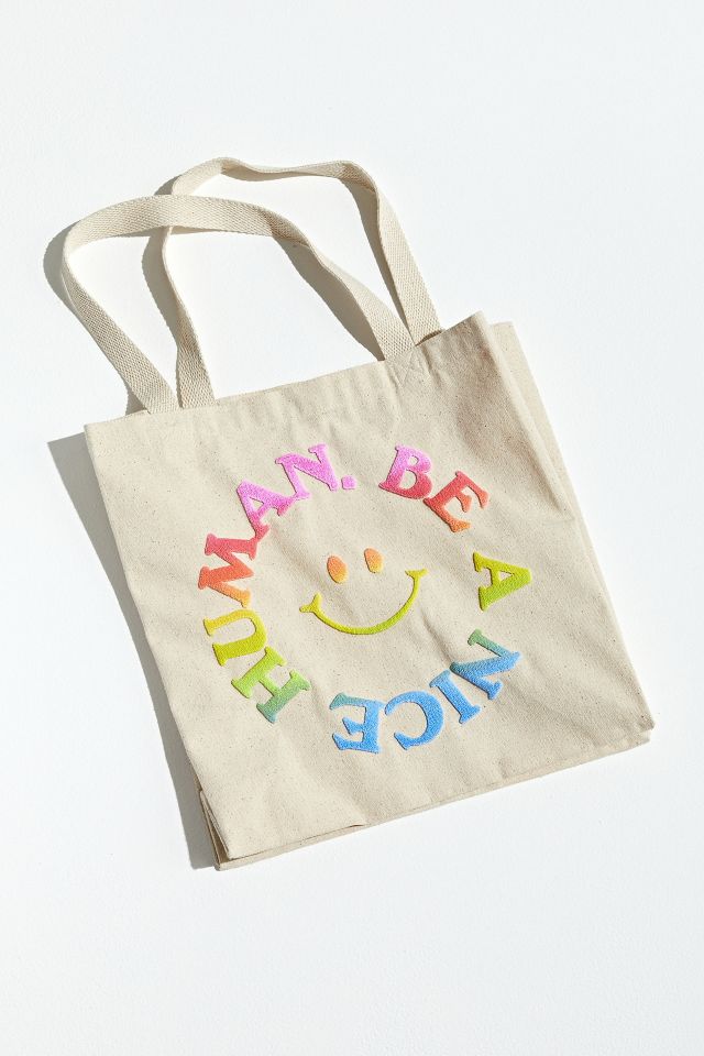 Be A Nice Human Puff Print Tote Bag   #1
