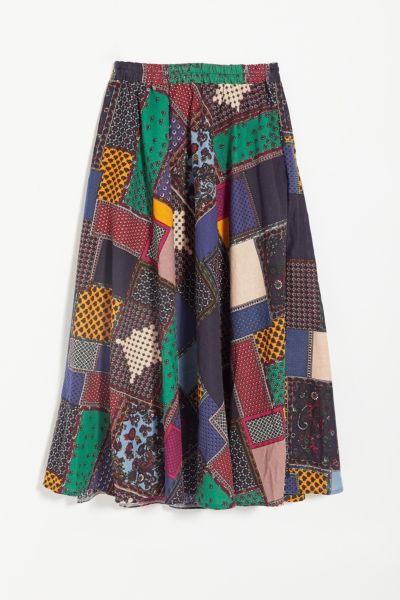 SALE☆ラス１即納★【Anthro】Patchwork Midi Skirt サイズ:4 Patchwork Asymmetrical Pleated Buttoned Midi Skirt – COMMENSE