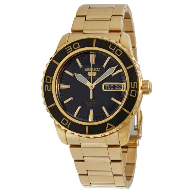 Seiko 5 Automatic Black Dial Gold-tone Men's Watch SNZH60 | Urban Outfitters