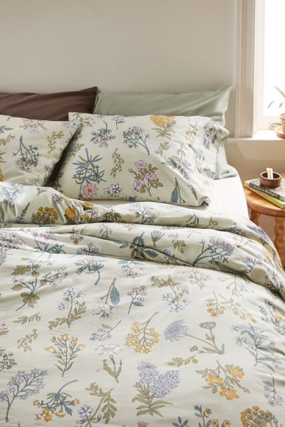 Abstract Floral Duvet Cover and Sham, Modern Linen Bedding