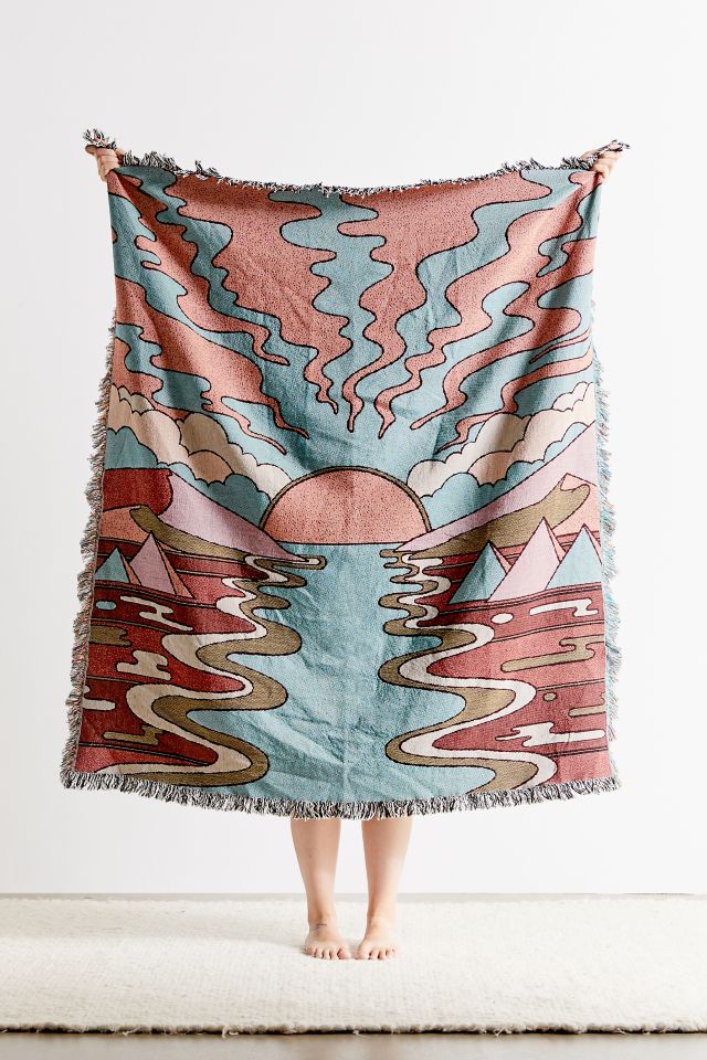 Psychedelic Landscape Woven Throw Blanket