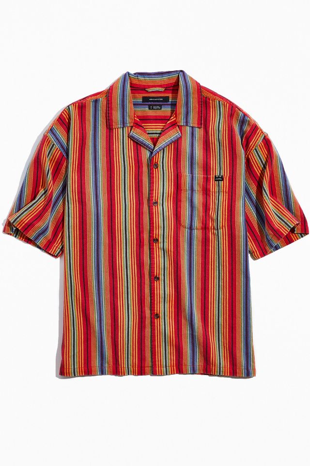 UO Rainbow Stripe Short Sleeve Button-Down Shirt  #1