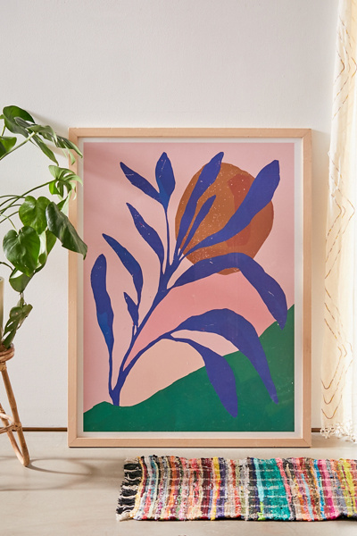 Vivian Vera Blue Plant In Spring Art Print in Natural Wood Frame at Urban Outfitters