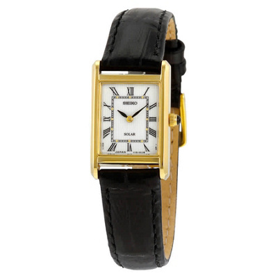 Seiko Solar White Dial Black Leather Ladies Watch SUP250 | Urban