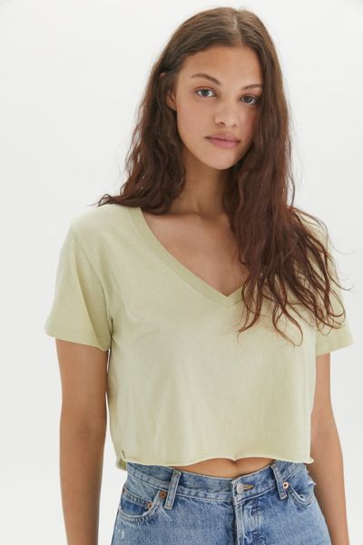 BDG Arcadian Notch Neck Cropped Tee in White