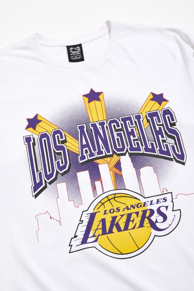 NBA Los Angeles Lakers Embroidered Baby Tee in Black, Women's at Urban Outfitters