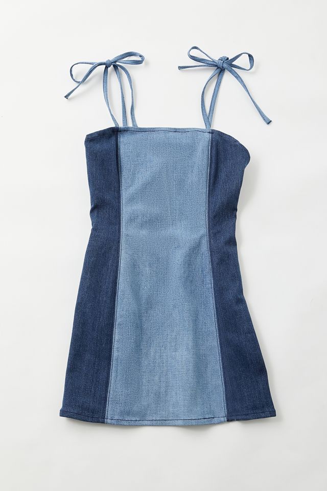 two tone denim dress Casual Two-tone Denim Button Front Dress