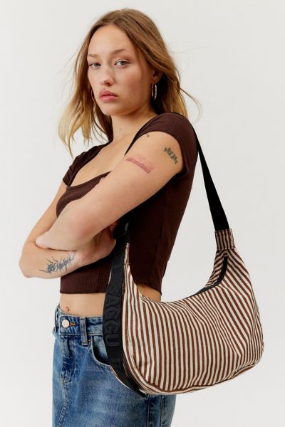 Baggu Medium Nylon Crescent Bag In Brown Stripe At Urban Outfitters In Black
