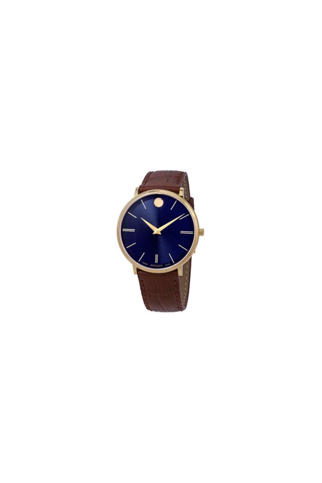 Movado Ultra Slim Blue Dial Brown Leather Men s Watch 0607174 Urban Outfitters