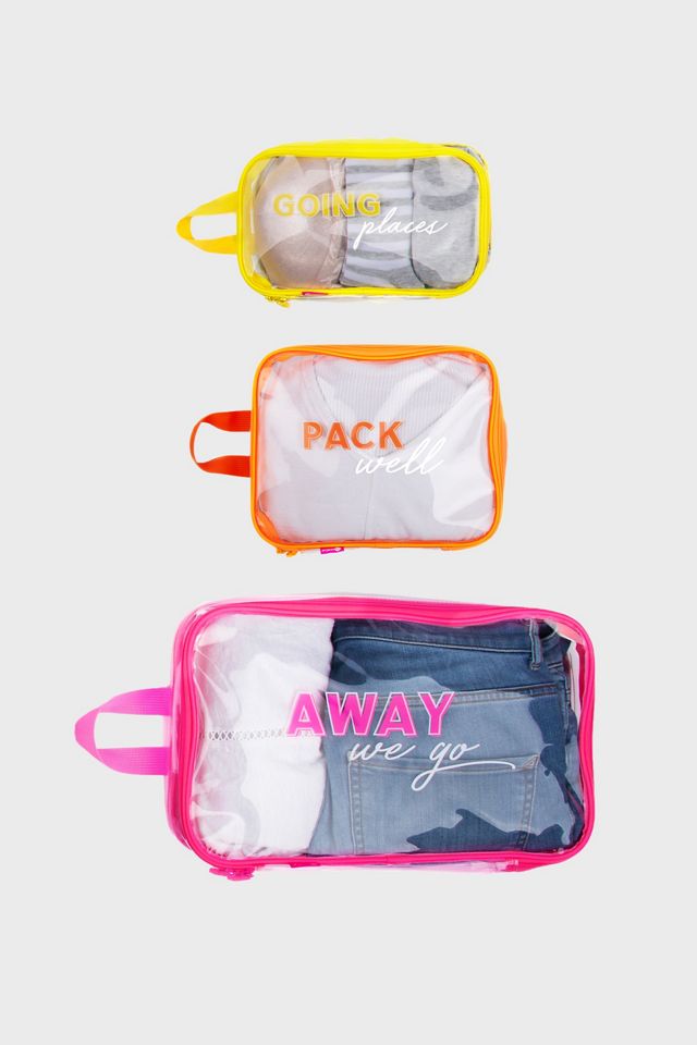 Miamica Neon-Clear Packing Cubes 3-Pack Urban Outfitters