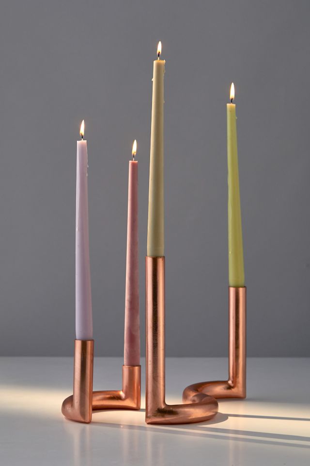 Bent Bronze Taper Candle Holder Set #1
