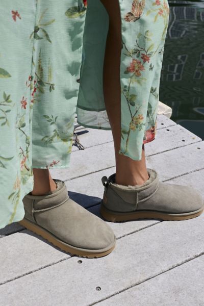 Ugg Women's Classic Ultra Mini Ankle Boot In Moss Green, Women's At Urban Outfitters In Gray