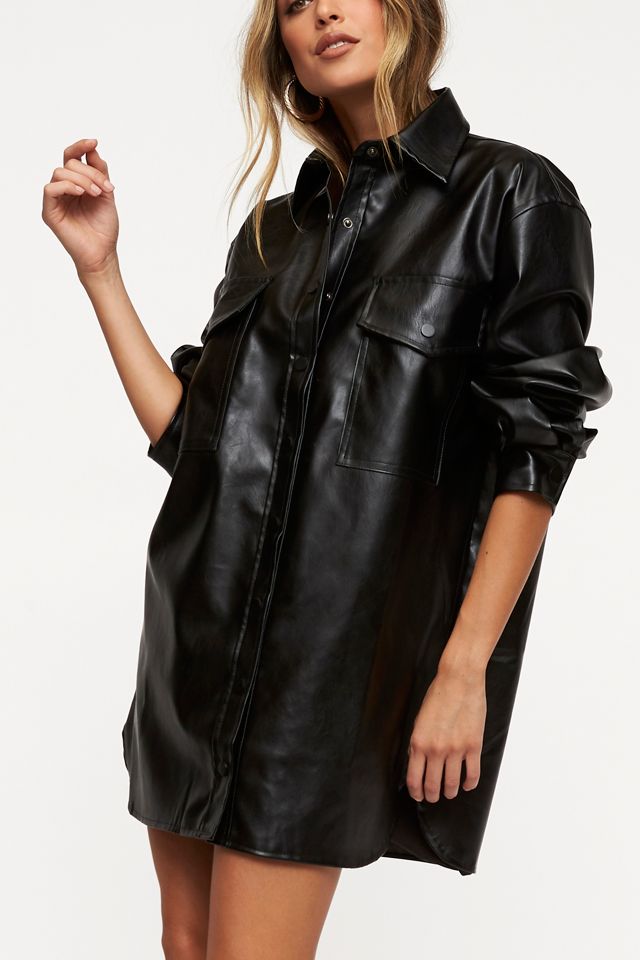 Lioness Long Story Short Faux Leather Shirt Dress