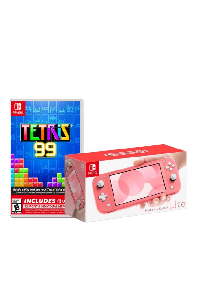 Nintendo Switch Lite Coral Console And Tetris 99 With 12 Month Membership Bundle