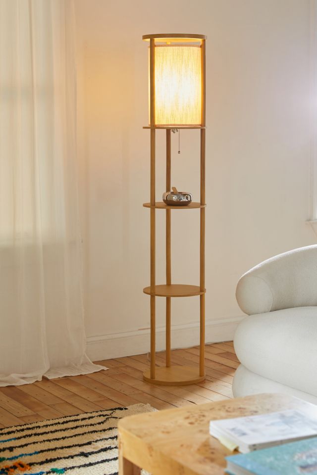 Wooden shelf floor deals lamp