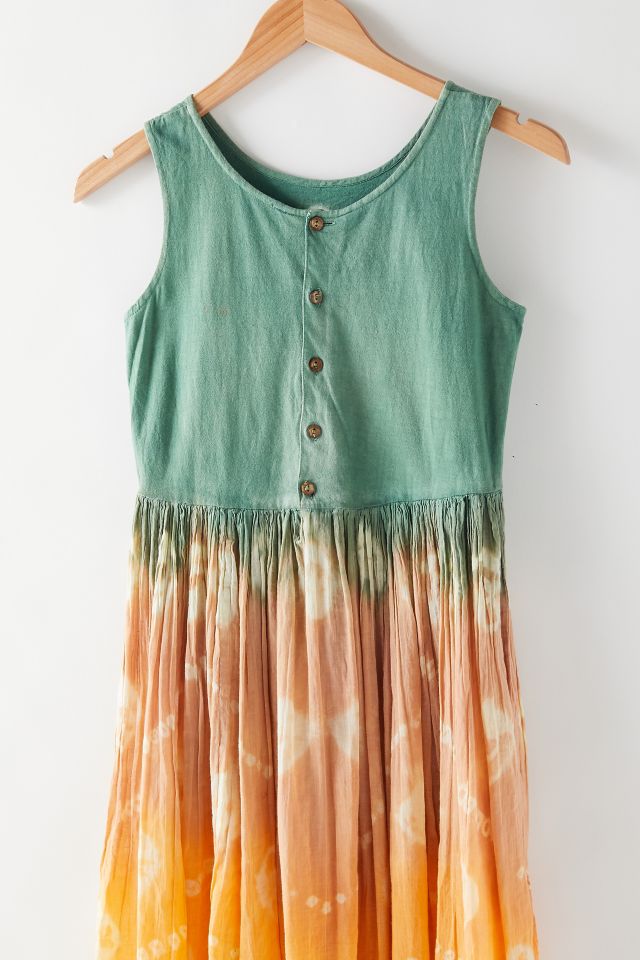 Vintage Green And Orange Tie-Dye Dress  #1