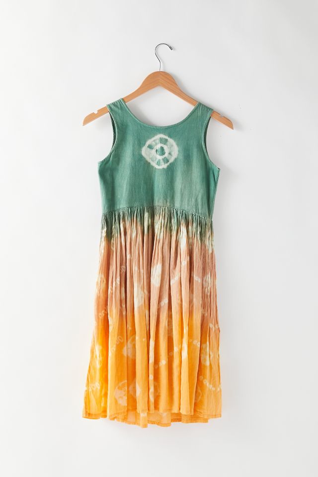 Vintage Green And Orange Tie-Dye Dress  #2