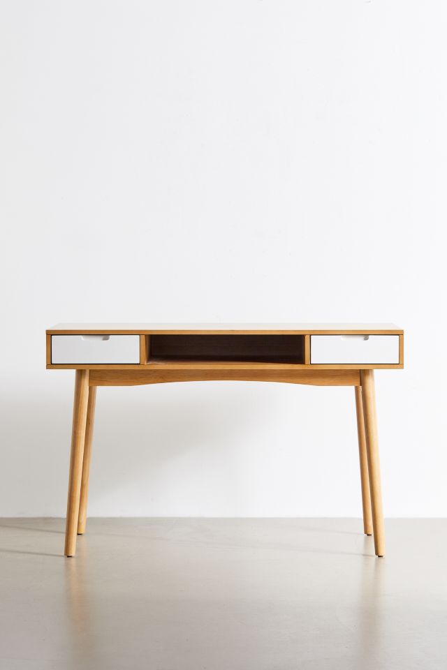 Perry White and Natural Wood Computer Desk with Drawers