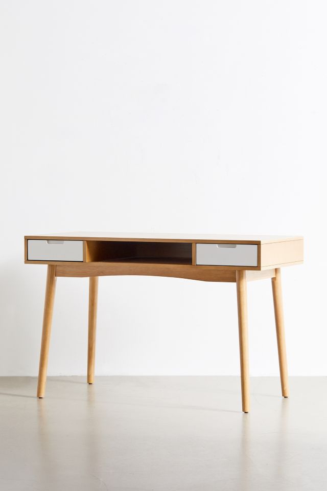 Perry White and Natural Wood Computer Desk with Drawers