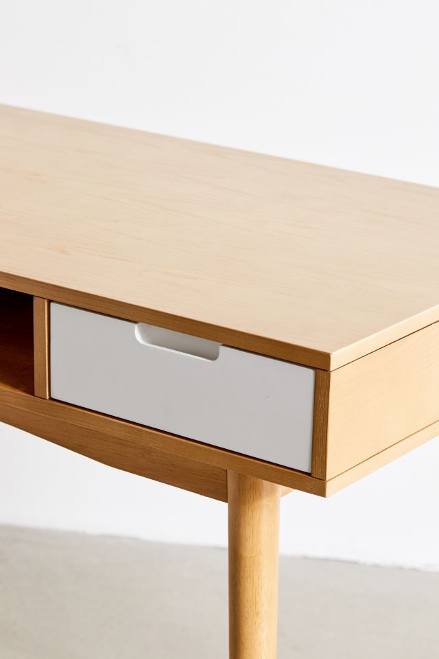 Perry White and Natural Wood Computer Desk with Drawers