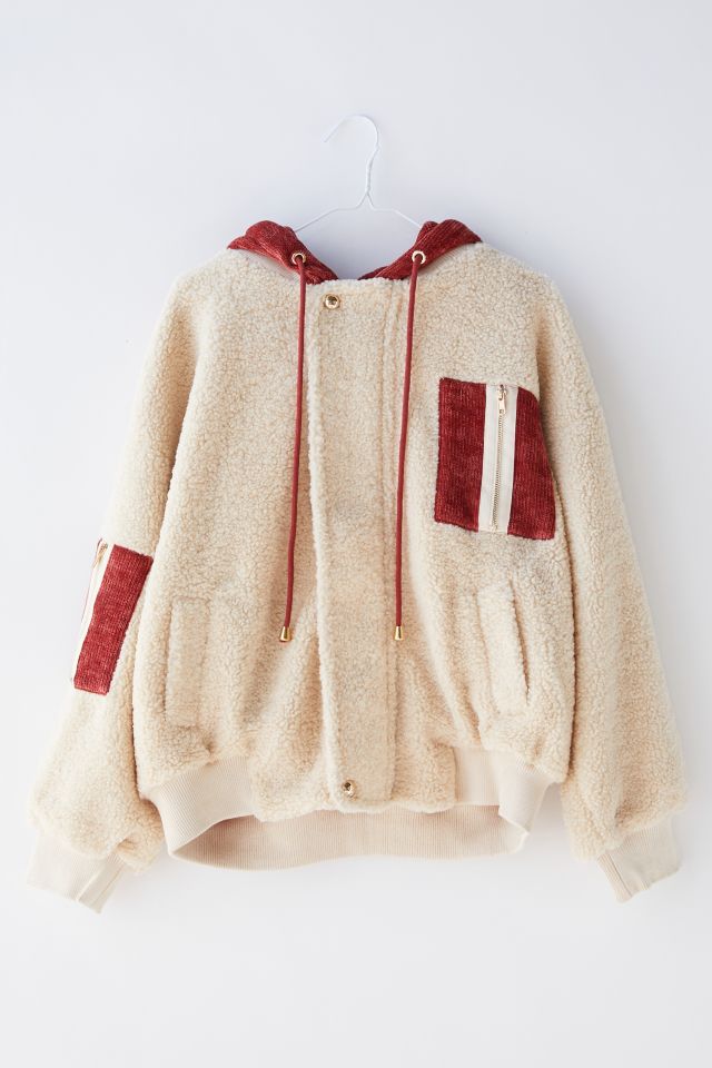 J.O.A. Colorblock Hooded Teddy Jacket  #4